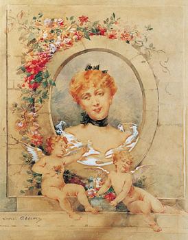 Femme au medaillon fleuri